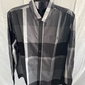 Men's Amplify Black and Gray Plaid Button Down Shirt XXL #43